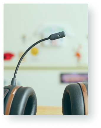 Picture of headphones with a microphone attached